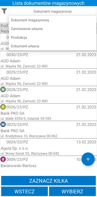 Lista dokumentów magazynowych