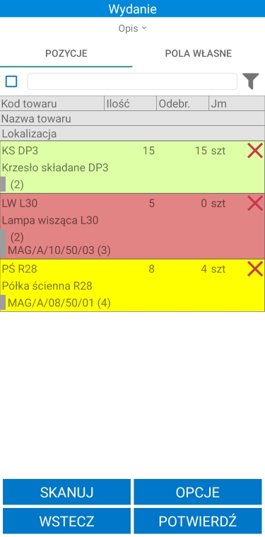 Lista pozycji