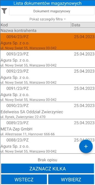 Lista dokumentów magazynowych